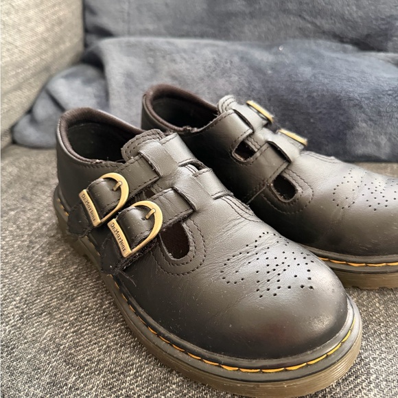 Dr. Martens Kids Sz 2 Girls Mary Jane Black Leather Double Strap Shoes 8065 - Picture 2 of 9